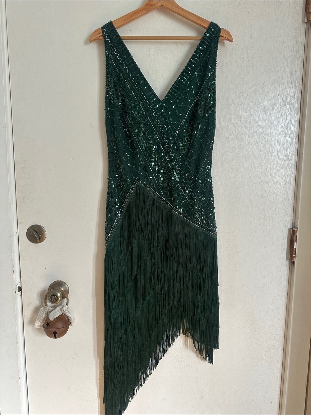 Emerald Fringe V-Neck Sequin Mini Dress